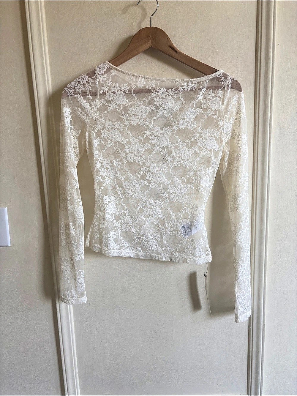 Reformation Adrianna Lace Knit Top Floral Lace Long Sleeve Top in White Size